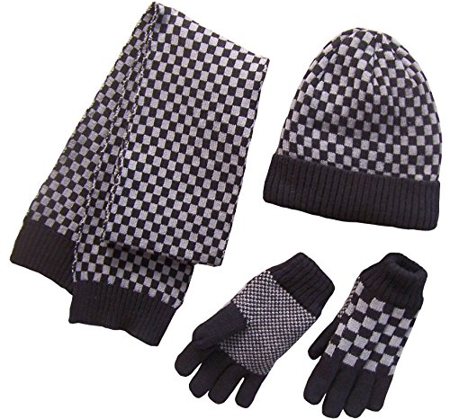 N'Ice Caps Mens Checkerboard Print Knitted Bulky 3PC Set