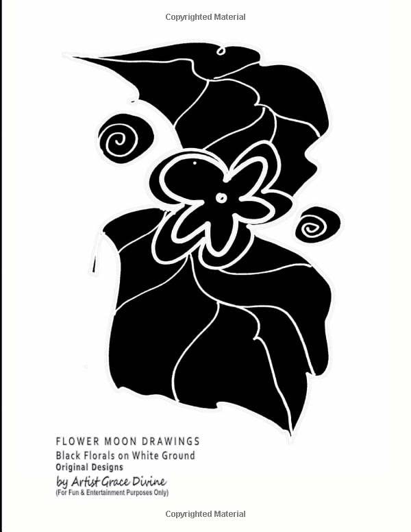 FLOWER MOON DRAWINGS Black Florals on White Ground Original Designs Use to Decorate or Use to Journal by Artist Grace Divine by Grace Divine