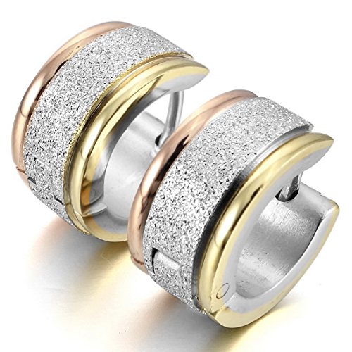 Men's Stainless Steel Stud Hoop huggie Earrings Rose Gold Silver Classic Matte
