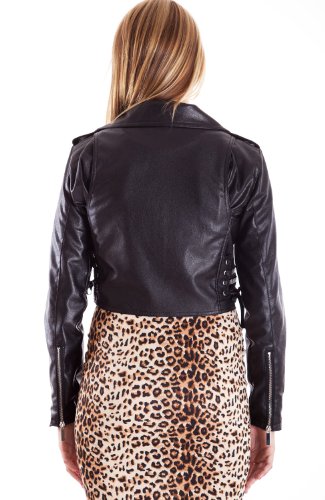 

Clothes Effect Women's Faux Leather Crop Belt Jacket Victorian Lace Up Sides