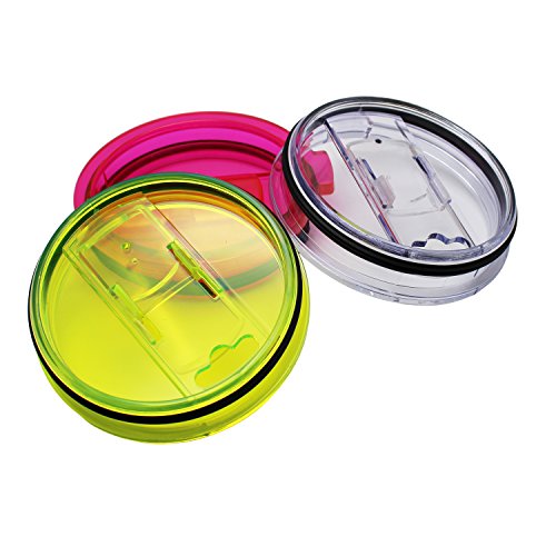 LJY Spill Proof and Splash Resistant Tumbler Lid for Yeti Rambler and RTIC Tumblers, 30 oz, 3-Pack (Red + Green + Transparent)