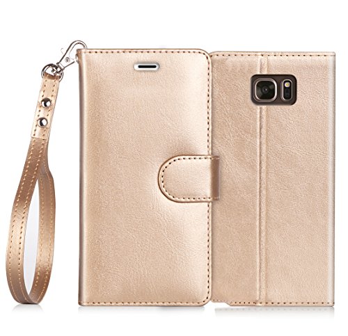 Galaxy Note 7 Case, Note 7 Case, FYY [RFID Blocking wallet] 100% Handmade Wallet Case Stand Cover Credit Card Protector for Galaxy Note 7 Gold