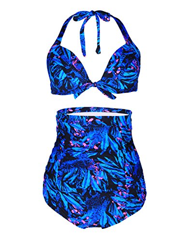 Hilor Women's Retro 50s Floral Monroe Bikini High Waisted Ruched Tankini Swimsuit