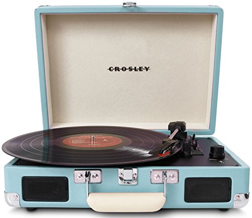 Crosley Cruiser - Tocadiscos de vinilo portátil (3 velocidades, altavoces estéreo integrados, con enchufe EU) diseño maletín, turquesa