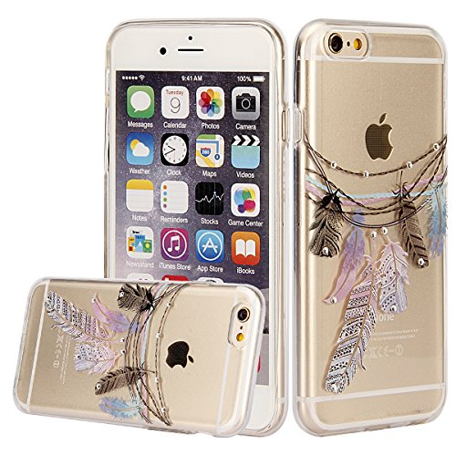 iPhone 6S Case,iPhone 6 Case, PHEZEN iPhone 6S TPU Case Luxury Bling Diamond Crystal Clear Soft TPU Silicone Back Cover with Art Aztec Feather Pattern for 4.7 inch iPhone 6/6S, Colorful Tribal Feather