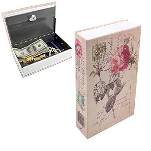 EIOU 7.1 * 4.7 *2.3 inches Beautiful Rose Locking Book Safe With Key Security Diversion Hidden Book Safe With Strong Metal Case inside safe