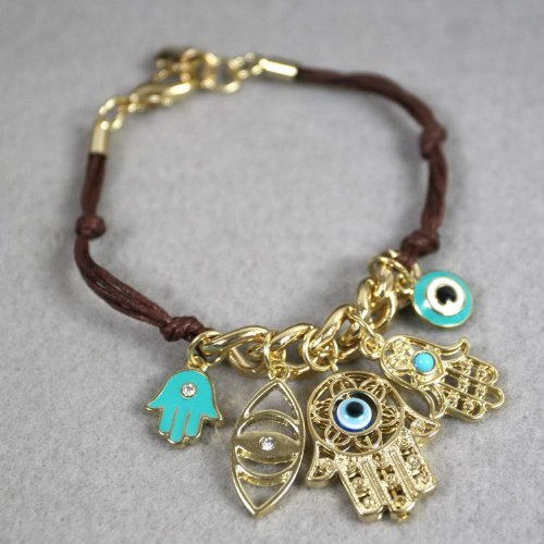 TANZKY Handmade God Fatima Bracelet Hamsa Hand Khamasa Evil Eye Knit Rope String Bangle