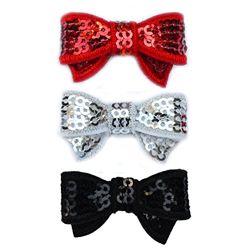 Sequin Bow Hair Clip - Toddler TruStay Clip - Best NO Slip Barrette For Fine Hair (Pack2-Red/Silver/Black)