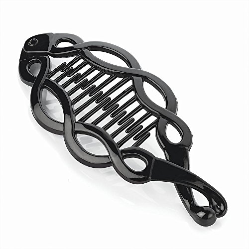 14cm Platted Effect Hinged Banana Clip Comb Clamp Slide in Black