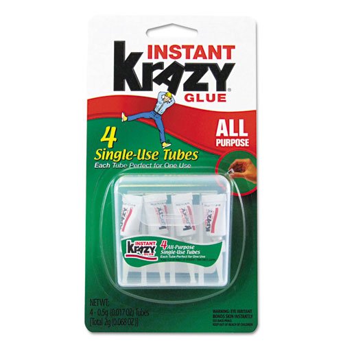 

Krazy® Glue - Krazy Glue Single-Use Tubes w/Storage Case, 4/Pack - Sold As 1 Pack - All-purpose formula for glass, metal, plastic, wood and rubber in single-use applicators that offer convenience and ease of use for home and office.