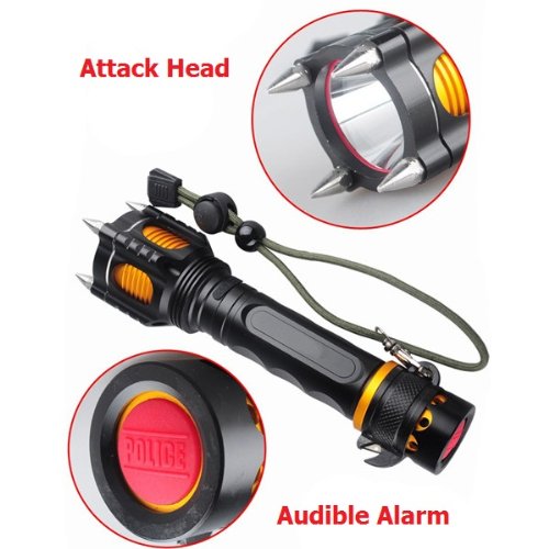

CREE XM-L T6 2000LM Four Attack Heads Audible Alarm LED Flashlight (Black)