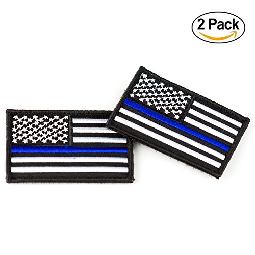 Thin Blue Line Velcro Patch ( 2 Pieces ) - Sewn US Flag Patch, Show Support to Police and American Law Enforcement - Perfect For Your Tactical Vest, Hat, Bag