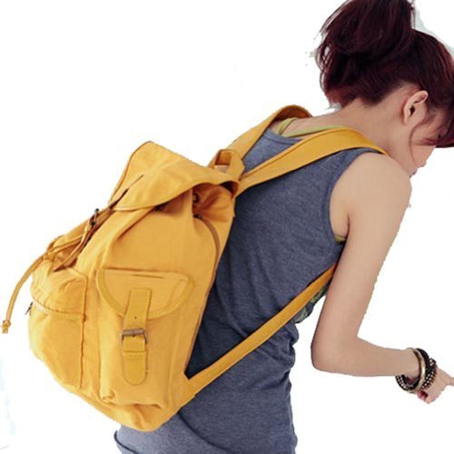 AutoM Yellow Color Women Ladys Fashion Korean Style Girl New Leisure Canvas Shoulder Bag Backpack