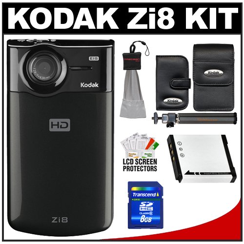 Kodak Zi8 Pocket Video Camera (Black) + Spare Battery + 8GB Cameta