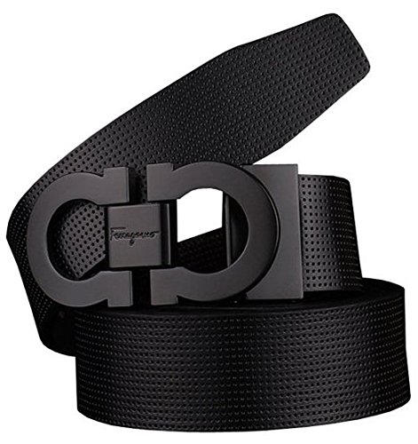 Mens Genuine Leather Dual-use Alloy Buckle Black Both Side Could Used