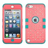 iPod contact 5 (5th generation) Heavy Duty Defender Tuff Hybrid Hard Case + [FREE Touch Screen Stylus] (Diamond Baby Red/Tropical Teal)