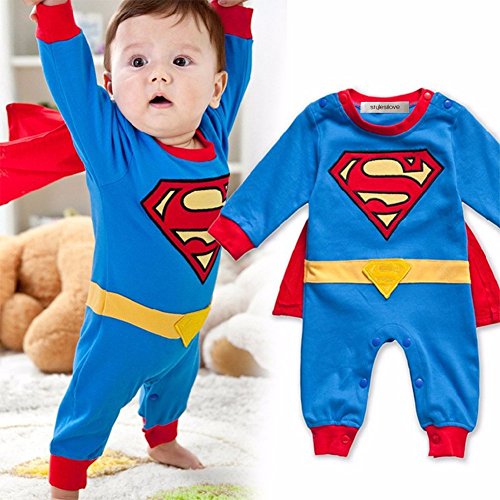 StylesILove Baby Boy Super Hero Costume Jumpsuit and Cape Blue (80/6-12 Months)