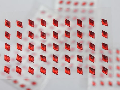 6x4mm Red LQ17 Stick On Diamond Gems For Cards And Invitations - 50/SHT