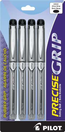 Pilot Precise Grip Liquid Ink Rolling Ball Pens, Extra Fine Point, 4-Pack, Black Ink (28841)