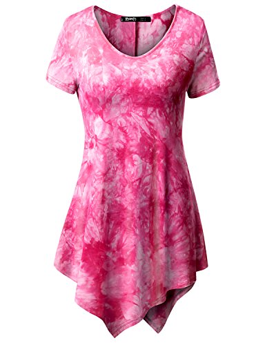 Thanth Womens Short Sleeve All Over Tie Dye Handkerchief Hem Tunic