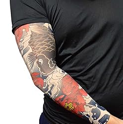 nuturary zero　ナチュラリーゼロ　タトゥースリーブ  鯉×蓮の葉 フィンガータトゥーシールセット /Tattoo Sleeves 和柄　刺青　アームウォーマー ハロウィン　パーティ