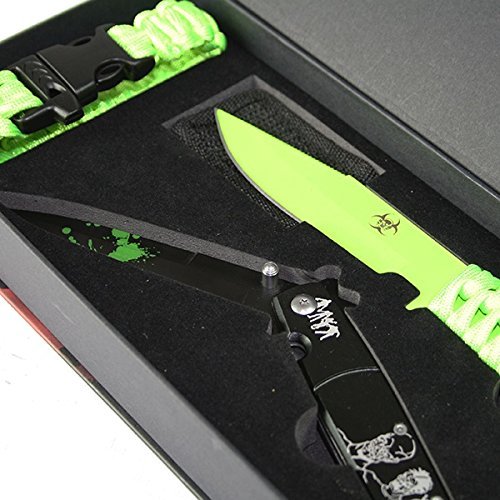G8DS® Zombie Dead Messerset Einhandmesserin Stiletto Optik + Fahrtenmesser + Paracordarmband