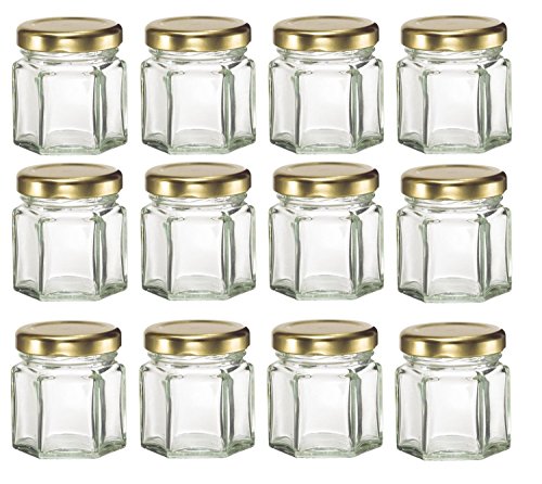 

ChefLand 12 Piece, 1.5 Oz Mini Hexagon Glass Jars for Jam, Honey, Wedding Favors, Shower Favors, Baby Foods, DIY Magnetic Spice Jars