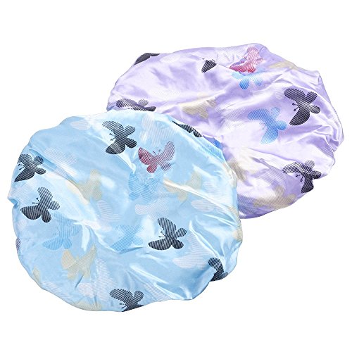 Mudder Waterproof Women Shower Bath Cap, 2 Pack, Blue and Purple