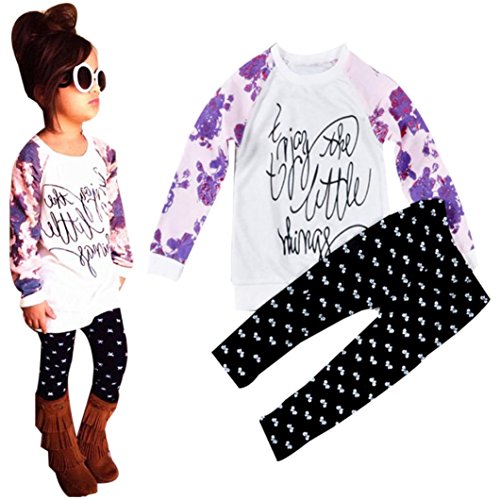 Efaster® 1Set Toddler Baby Girl Long Sleeve Print T-shirt Tops+Pants Outfits Clothes