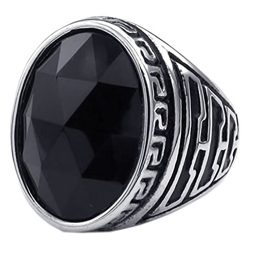 KONOV Mens Crystal Stainless Steel Ring, Classic Oval, Black Silver