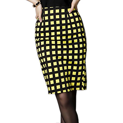 

Paul Kevin Womens Casual Plaid Pencil Skirt Yellow