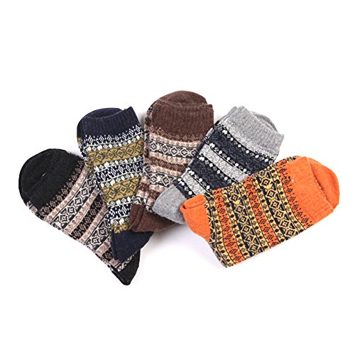 EBMORE Man Thick Wool Crew Winter Socks 5-Pack (Retro),Size 25- 27 cm