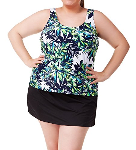 Attraco Women's Tropical Forest Tankini Top Plus Size Swimwear Scoop Swimsuit