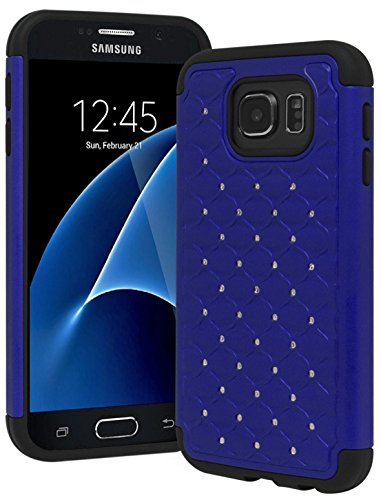 Galaxy S7 Case, Bastex Heavy Duty Slim Fit Hybrid Rubber Silicone Cover with Bling Rhinestone Premium Dual Shock Phone Case for Samsung Galaxy S7 (Blue)