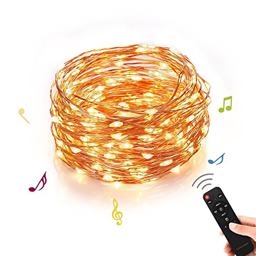 Homestarry Outdoor String Lights,Music Dimmable LED String Lights With Remote,Indoor Decorative Cooper Wire Warm White Lights for Room,Bedroom,Patio,Christmas Tree,Party,Wedding(33Ft,100Leds)
