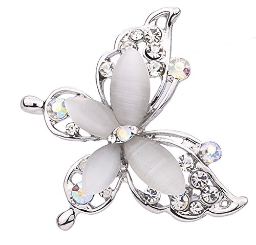JQUEEN Multilayer 3D Butterfly Silver Plated Marquise Opal Crystal Rhinestone Brooch Pin Jewelry