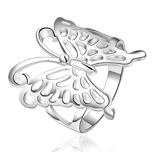fashion 925 sterling silver jewelry pretty butterfly zircon hollow chic ring size 8