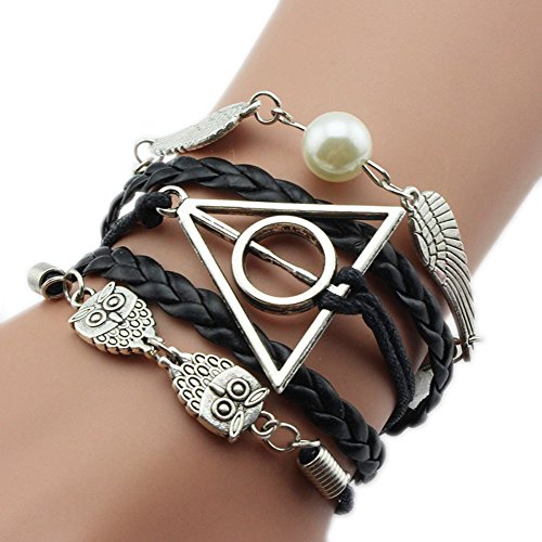 BOXINGCAT Deathly Hallows Logo-Snitch Wings-Hedwig Pendant 3 in 1 Handmade Bracelet