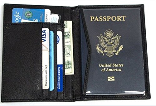 High Quality Leather Travel Wallet, Passport & Card Holder w/ RFID Identity Theft Protection.