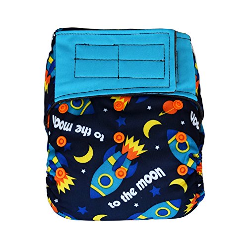Charcoal Bamboo AIO All-In-One Cloth Diaper with Pocket, Velcro (Spaceship)