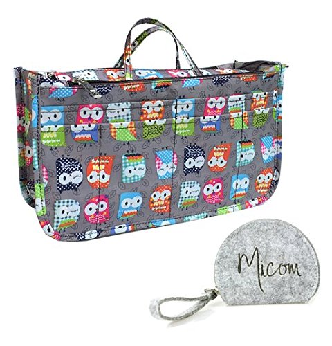 Micom Cute Printing Expandable 13 Pocket Handbag Insert Purse Cosmetic Bag Organizer with Handles for Women