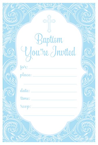 Baptism Boy Religious Celebration Invitations - Fill In Style (20 Count) With Envelopes