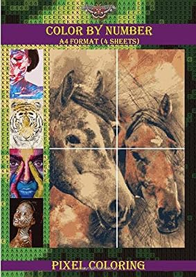 Color by number - Pixel coloring. A4 format (4 sheets): Draw your own painting. Five painting.