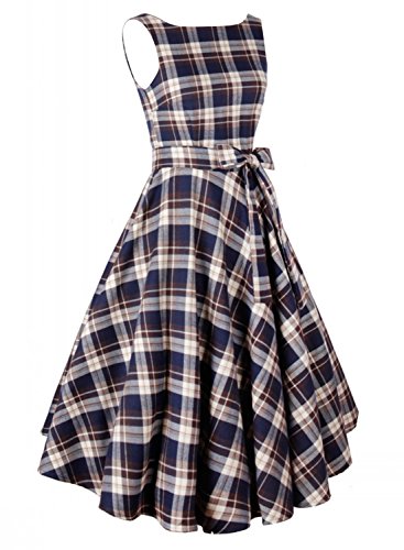 

Anni Coco Women's 1950s Vintage Plaid Dresses Gingham Rockabilly Dress