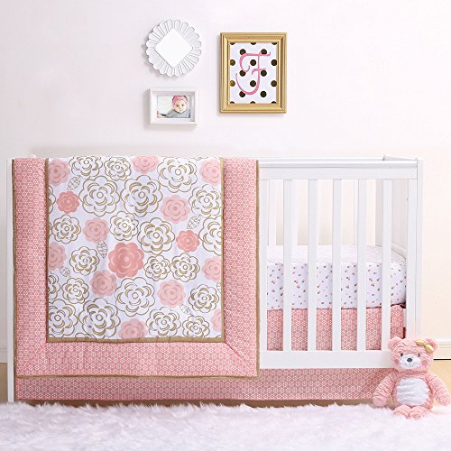 Algopix Similar Product 16 - Coral and Gold Floral Bear 4 Piece Baby
