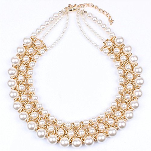 Elegant Women's Multi-Row Torsade Pearl Strand Beaded Bib Choker Necklace