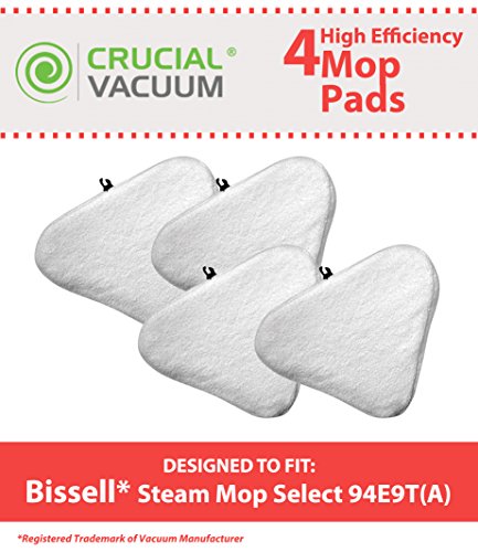 4 Bissell Steam Mop Select Mop Pads Fit Bissell Steam Mop Select Hard Surface Cleaner 94E9T(A), Compare Part # 76B2A, Designed & Engineered by Crucial Vacuum4