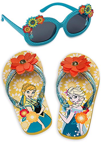 Disney Store Anna and Elsa Flip Flop Sandals and Sunglasses Set