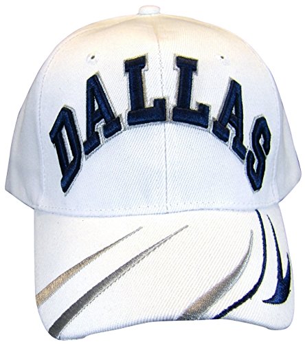 Dallas Adjustable Bent Brim Baseball Cap with Stripes on Bill (White)