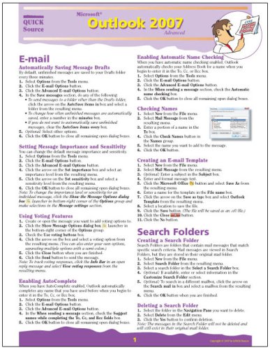 Microsoft Outlook 2007 Advanced Quick Source Reference Guide by Quick Source